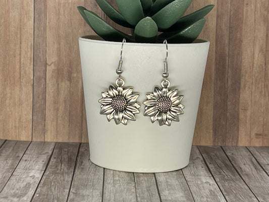 Delicate sunflower drop earrings